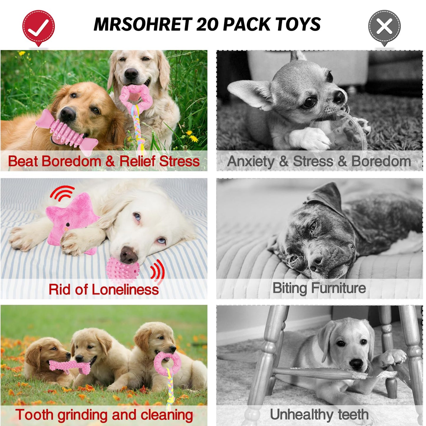 20Pcs Puppy Chew Toys for Teething, Dog Chew Toys with Rope Toys, Pet Dog Toothbrush, Treat Balls, Dog Plush Toys and Squeaky Toys for Small Medium Dogs, Cute Dog Toy with Basket