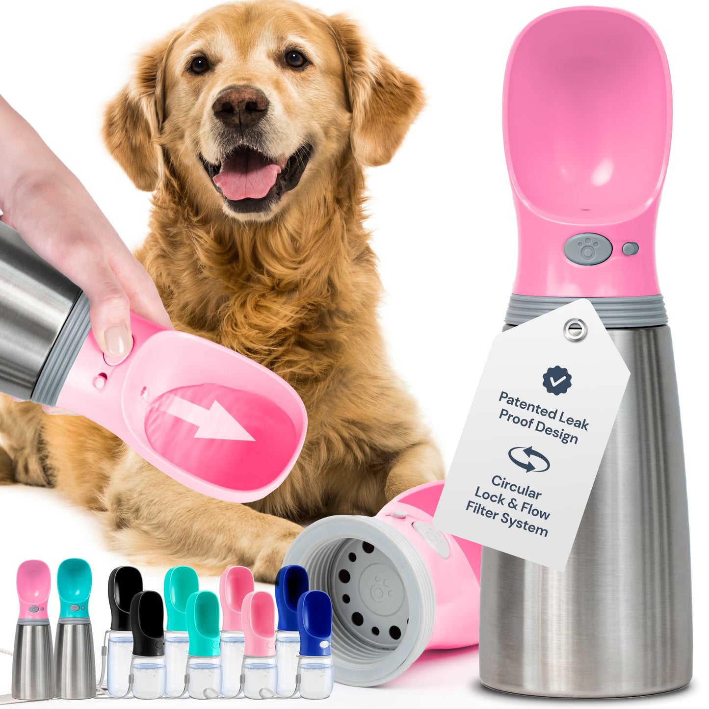 MalsiPree Dog Water Bottle Portable – Leak Proof and Lightweight Water Bottle for Dogs – Dog Travel Water Bottle with Bowl – Dog Walking Accessories (12OZ, Blue)
