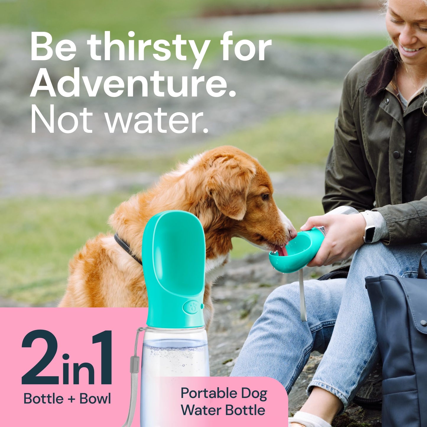 MalsiPree Dog Water Bottle Portable – Leak Proof and Lightweight Water Bottle for Dogs – Dog Travel Water Bottle with Bowl – Dog Walking Accessories (12OZ, Blue)
