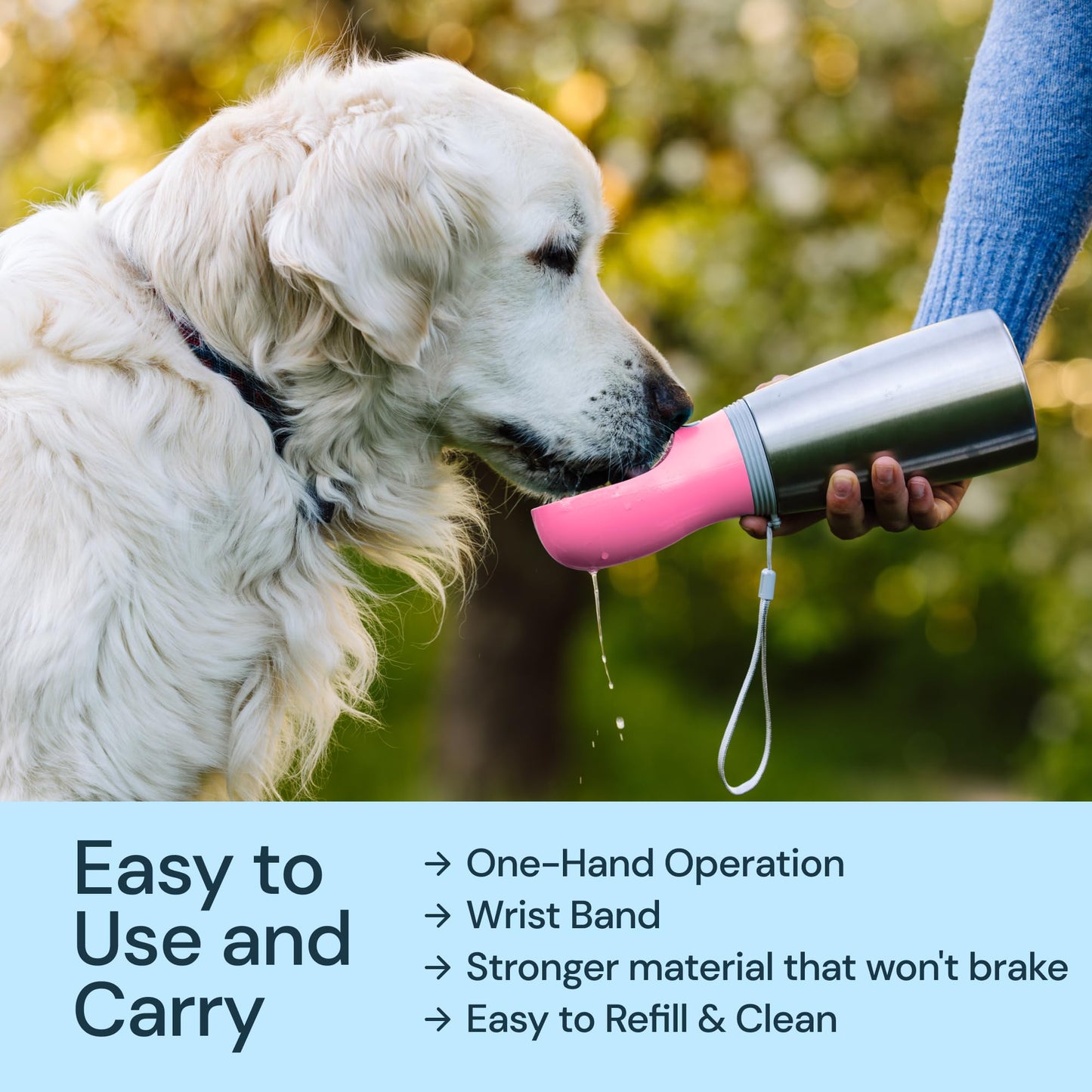MalsiPree Dog Water Bottle Portable – Leak Proof and Lightweight Water Bottle for Dogs – Dog Travel Water Bottle with Bowl – Dog Walking Accessories (12OZ, Blue)