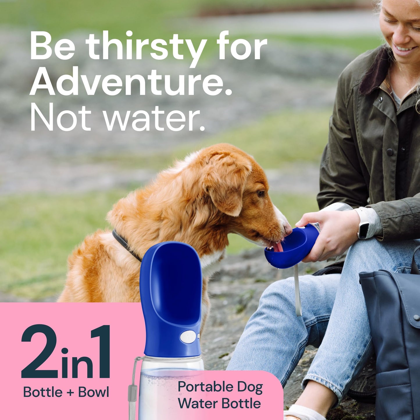 MalsiPree Dog Water Bottle Portable – Leak Proof and Lightweight Water Bottle for Dogs – Dog Travel Water Bottle with Bowl – Dog Walking Accessories (12OZ, Blue)