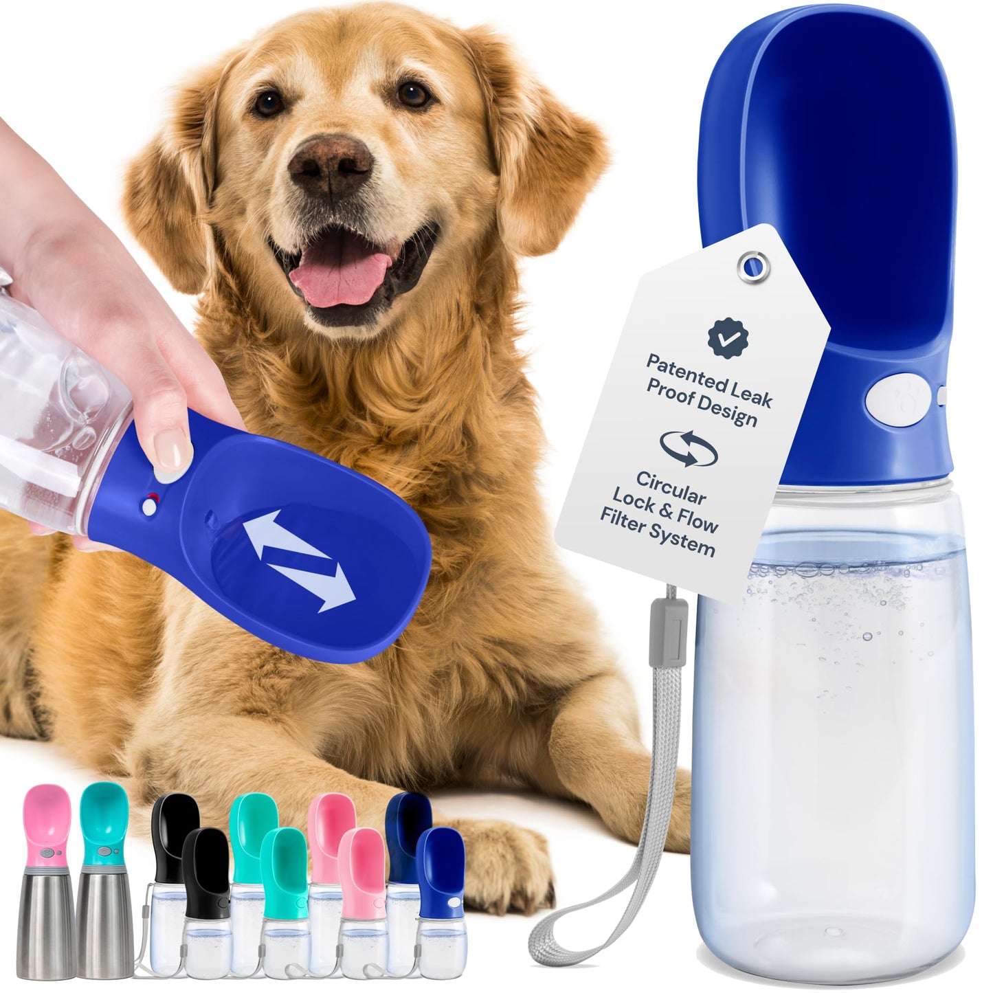 MalsiPree Dog Water Bottle Portable – Leak Proof and Lightweight Water Bottle for Dogs – Dog Travel Water Bottle with Bowl – Dog Walking Accessories (12OZ, Blue)