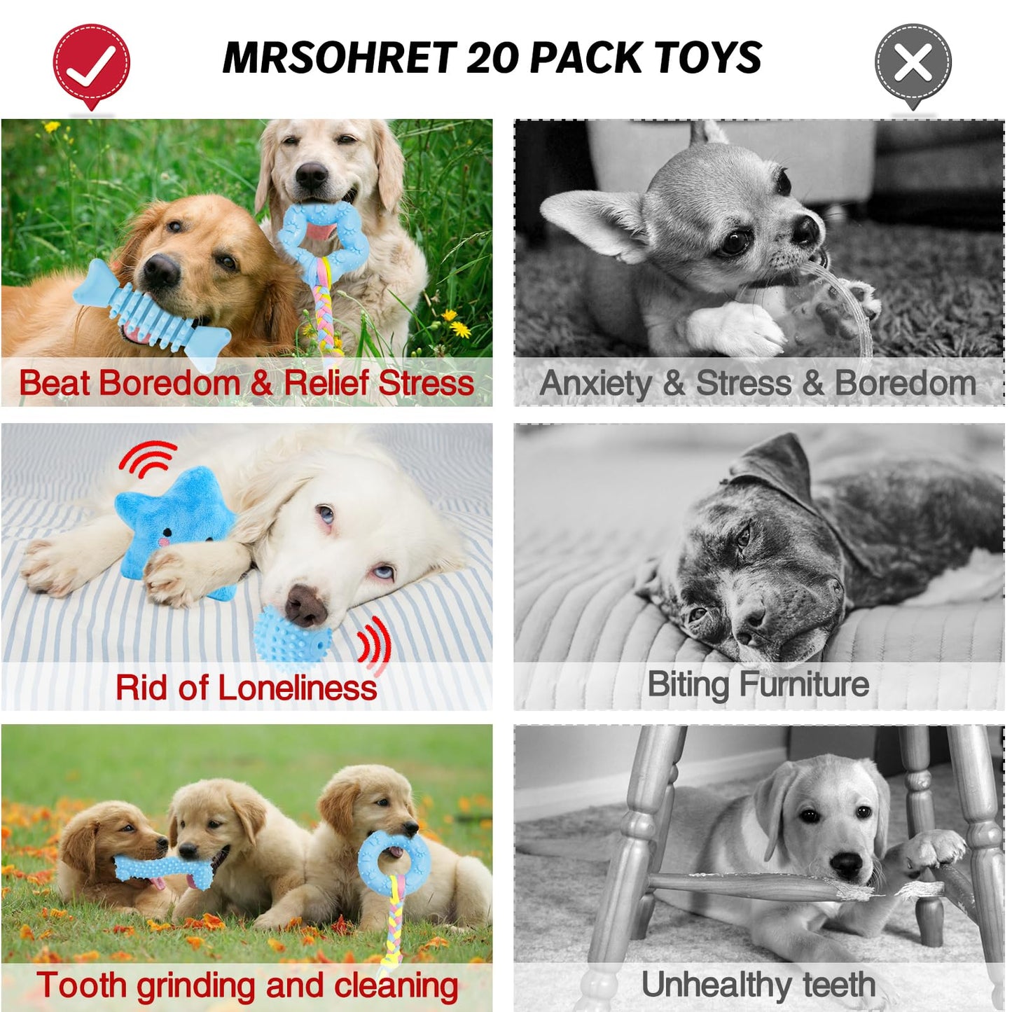 20Pcs Puppy Chew Toys for Teething, Dog Chew Toys with Rope Toys, Pet Dog Toothbrush, Treat Balls, Dog Plush Toys and Squeaky Toys for Small Medium Dogs, Cute Dog Toy with Basket