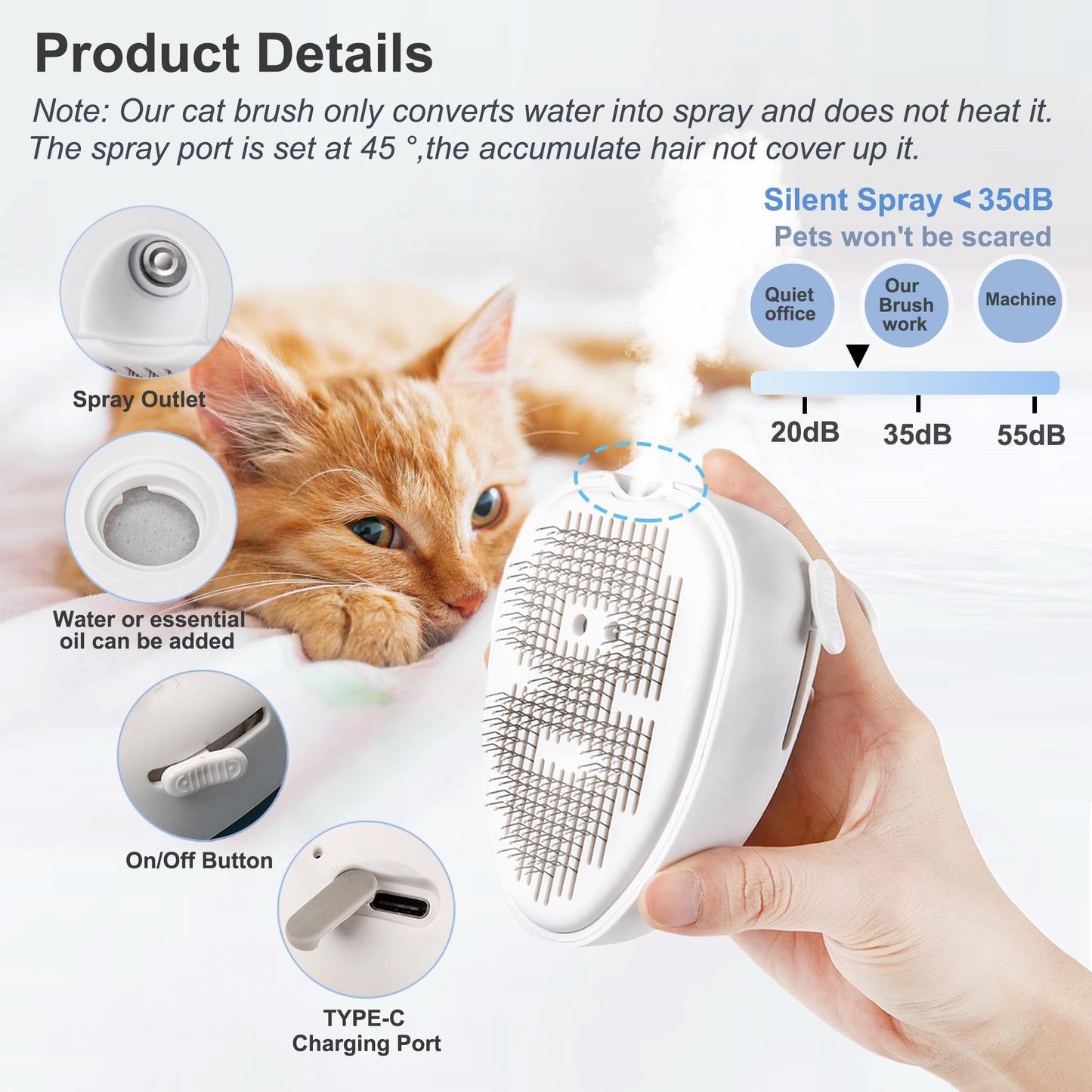 Cat Steam Brush for Shedding,Self Cleaning Cat Brush with Steam,Rechargeable Pet Steam Brush,Mist Brush Comb for Indoor Cats,Cat Hair Brush,Steamy Cat Brush for Short&Long Haired Pets.(Green)