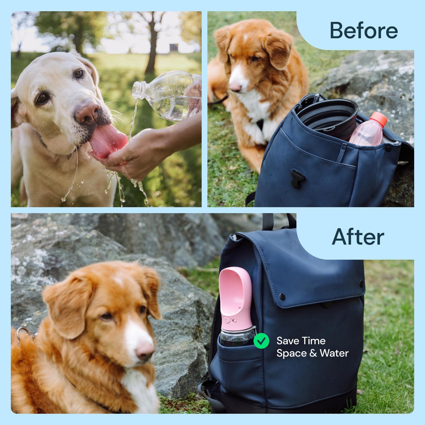 MalsiPree Dog Water Bottle Portable – Leak Proof and Lightweight Water Bottle for Dogs – Dog Travel Water Bottle with Bowl – Dog Walking Accessories (12OZ, Blue)