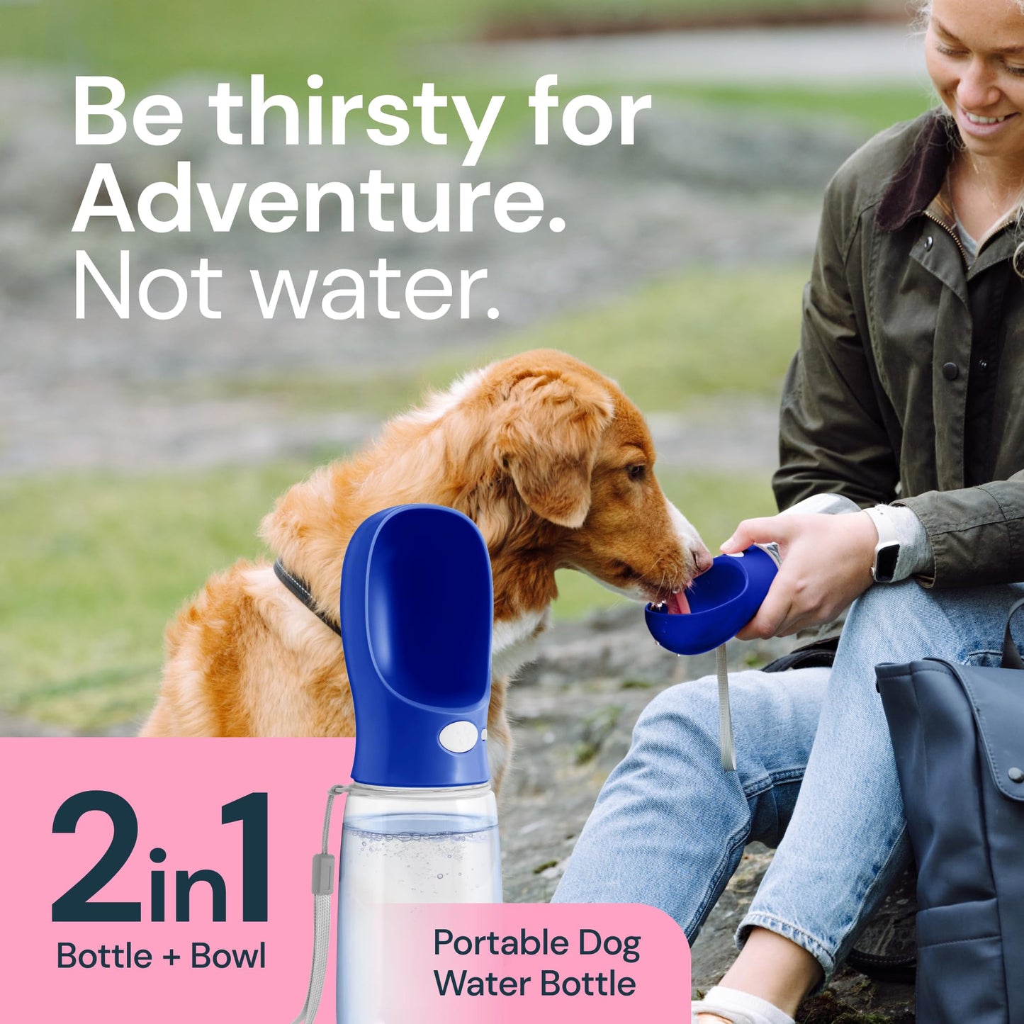 MalsiPree Dog Water Bottle Portable – Leak Proof and Lightweight Water Bottle for Dogs – Dog Travel Water Bottle with Bowl – Dog Walking Accessories (12OZ, Blue)